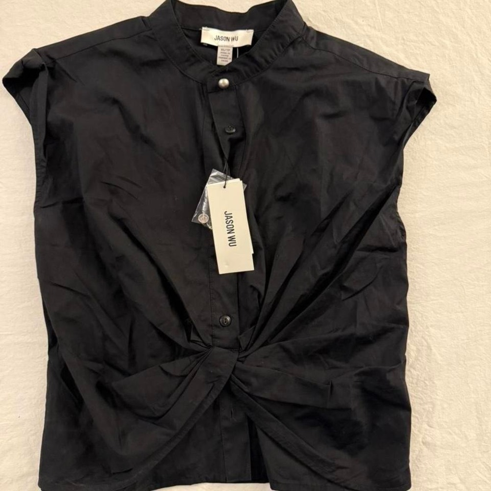 Jason Wu Black Cotton Twist Front Sleeveless Button Down Top JW522012 XS